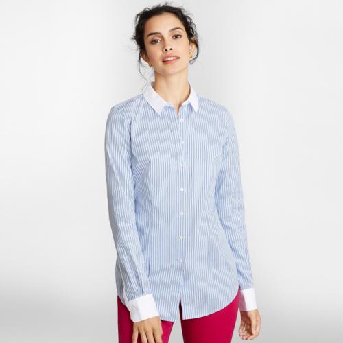 ブルックス ブラザーズ ノンアイロン コットントリプルストライプ クレリックドレスシャツ Tailored Fit ﾌﾞﾙｰ ﾎﾜｲﾄ 6 Anaショッピング A Style