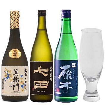 ANA機内日本酒3本と木本硝子スリムグラスセット